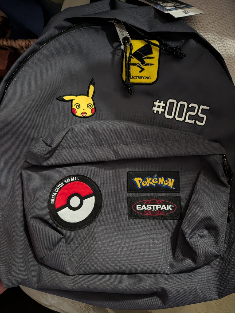 Eastpak x Pokémon Gray Backpack with Pikachu Patch Brand New